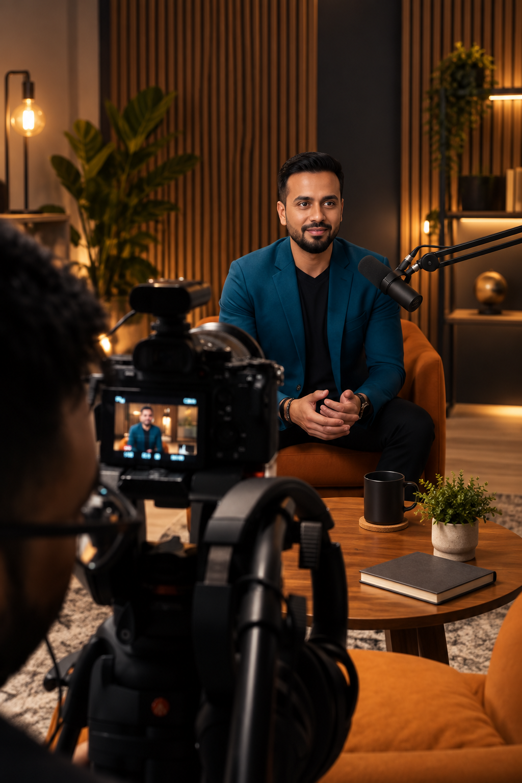Muneeb Mushtaq in a podcast studio