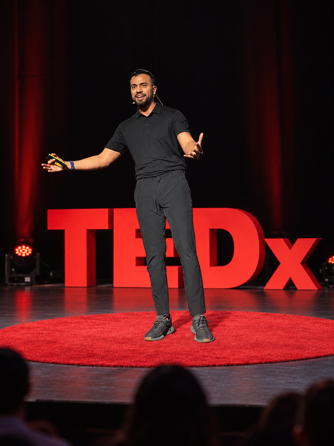 Muneeb Mushtaq speaking on stage